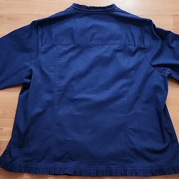 Quacker Factory Sparkle Stretch Embellished Ruffle Navy Blue Jacket - Picture 8 of 13